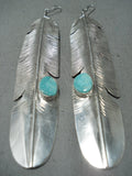 Phenomenal Navajo Native American Turquoise Sterling Silver Earrings-Nativo Arts