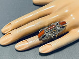 Towering Native American Navajo Coral Sterling Silver Leaf Ring-Nativo Arts