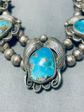 Important Vintage Native American Laguna Pilot Mountain Turquoise Sterling Silver Necklace-Nativo Arts