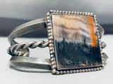 Natural Nature Scene Vintage Native American Navajo Petrified Wood Sterling Silver Bracelet Old-Nativo Arts