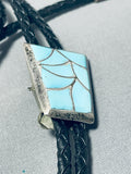 Native American Happy Sky Blue Vintage Zuni Turquoise Sterling Silver Bolo Tie-Nativo Arts