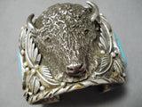 Giant Heavy Buffalo Native American Navajo Turquoise Sterling Silver Bracelet- 202 Grams!-Nativo Arts