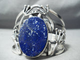 Huge Frog Native American Navajo Midnight Lapis Sterling Silver Bracelet Cuff Signed-Nativo Arts