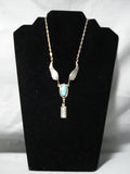 Exquisite Vintage Native American Navajo Morenci Turquoise Sterling Silver Necklace Old-Nativo Arts