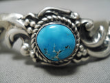 Superlative Vintage Native American Navajo Sky Blue Turquoise Sterling Silver Swirl Bracelet Old-Nativo Arts