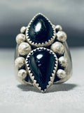 Superb Vintage Native American Navajo 2 Black Onyx Teardrops Sterling Silver Ring-Nativo Arts