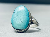 Impressive Vintage Native American Navajo Pilot Mountain Turquoise Sterling Silver Ring-Nativo Arts