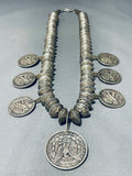 372 Grams Vintage Native American Navajo Coin Silver Squash Blossom Necklace-Nativo Arts
