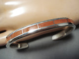 Exceptional Zuni Native American Coral Inlay Sterling Silver Bracelet-Nativo Arts
