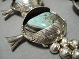One Of Biggest Vintage Native American Navajo Turquoise Sterling Silver Squash Blossom Necklace-Nativo Arts