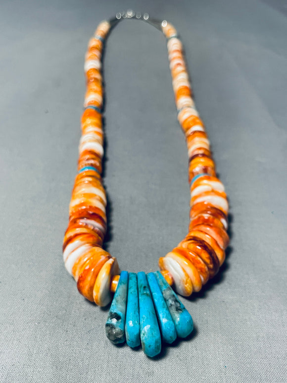 Native American Tears Of Joy Santo Domingo Turquoise Shell Sterling Silver Necklace-Nativo Arts