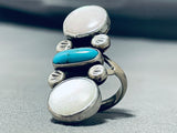 Amazing Native American Navajo Vintage Blue Gem Turquoise Mother Of Pearl Sterling Silver Ring-Nativo Arts