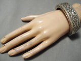 Thick Heavy Sturdy Navajo Stamp Genius Sterling Silver Native American Bracelet-Nativo Arts