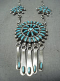 Intricate Vintage Native American Zuni Turquoise Sterling Silver Dangle Necklace Old-Nativo Arts