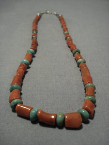 Superlative Vintage Navajo Coral Sterling Silver Native American Necklace-Nativo Arts