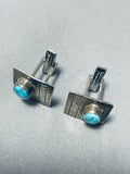 Marvelous Vintage Native American Navajo Kingman Turquoise Sterling Silver Square Cuff Links-Nativo Arts