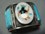 Native American One Of Biggest Best Vintage Navajo Kachina Turquoise Sterling Silver Bracelet-Nativo Arts