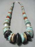 Native American Huge Chunky Vintage Santo Domingo Turquoise Sterling Silver Necklace Old-Nativo Arts
