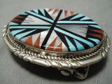 Native American One Of Most Intricate Vintage Zuni Turquoise Sterling Silver Buckle-Nativo Arts