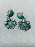 Important Arviso Vintage Native American Navajo Green Turquoise Sterling Silver Earrings-Nativo Arts