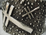 Native American Thick Heavy Hand Tooled Sterling Silver Cross Bracelet Cuff 112 Grams!-Nativo Arts
