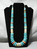 Colossal Vintage Native American Navajo Sterling Silver Turquoise Bead Necklace Old-Nativo Arts