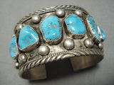 Huge Vintage Native American Navajo Pat Yazzie Turquoise Sterling Silver Bracelet Old-Nativo Arts