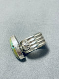 Rare Native American Navajo Signed Frogskin Turquoise Sterling Silver Large Ring-Nativo Arts