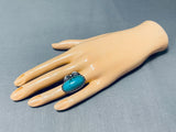 Turquoise Leaves Authentic Vintage Native American Navajo Sterling Silver Ring-Nativo Arts