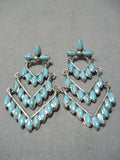 Fantastic Zuni Turquoise Sterling Silver Dangle Earrings Native American-Nativo Arts