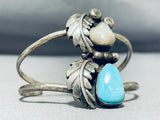 Pretty Vintage Native American Navajo Blue Gem Turquoise Sterling Silver Bracelet-Nativo Arts