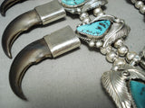 389 Gram Bear Vintage Native American Navajo Turquoise Sterling Silver Squash Blossom Necklace-Nativo Arts