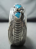 Signed Benally Vintage Native American Navajo Kingman Turquoise Sterling Silver Bracelet-Nativo Arts