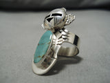 So Intricate!! Native American Navajo Sterling Silver Kachina Royston Turquoise Ring-Nativo Arts