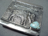 Impressive San Felipe 8 Turquoise Sterling Silver Buffalo Buckle-Nativo Arts