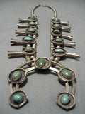 Heavy Vintage Native American Navajo Royston Turquoise Sterling Silver Squash Blossom Necklace-Nativo Arts