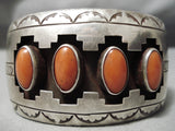 Museum Huge Vintage Native American Navajo Coral Sterling Silver Bracelet Old-Nativo Arts