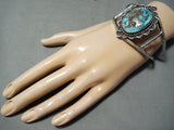 Huge Vintage Native American Navajo Old Morenci Turquoise Sterling Silver Wave Bracelet Old-Nativo Arts