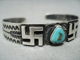 Early Whirling Logs Vintage Native American Navajo Turquoise Sterling Silver Bracelet Old-Nativo Arts