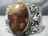 Huge Detailed Vintage Native American Navajo Amber Sterling Silver Coil Bracelet Cuff-Nativo Arts