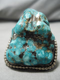 One Of The Biggest Vintage Native American Navajo Turquoise Sterling Silver Ring Old-Nativo Arts