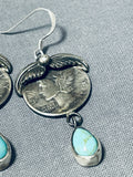 Beautiful Native American Navajo Kingman Turquoise Sterling Silver Mercury Dime Earrings-Nativo Arts
