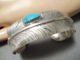 Detailed Feather!! Native American Navajo Intricate Sterling Silver Bracelet Cuff-Nativo Arts