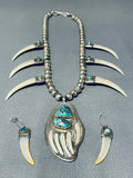 Powerful Vintage Native American Navajo Pearl Sterling Silver Turquoise Necklace-Nativo Arts