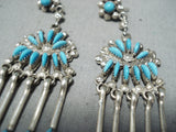 Exquisite Vintage Native American Zuni Sleeping Beauty Turquoise Sterling Silver Earrings-Nativo Arts