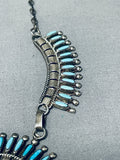 One Of Best Intricate Stone Work Vintage Native American Zuni Turquoise Sterling Silver Necklace-Nativo Arts