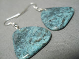 Vintage Santo Domingo Native American Navajo Blue Warrior Turquoise Sterling Silver Earrings-Nativo Arts