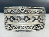Precise Llk Vintage Native American Navajo All Sterling Silver Wide Hand Tooled Bracelet-Nativo Arts