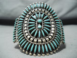 Signed Vintage Native American Zuni Blue Gem Turquoise Needlepoint Sterling Silver Bracelet-Nativo Arts