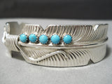 Stunning Detailed Hand Carved Feather Native American Navajo Turquoise Sterling Silver Bracelet-Nativo Arts